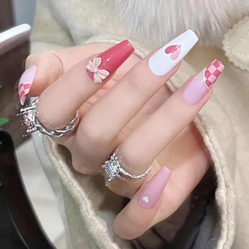 24pcs/set Wearable Ballerina Art Decoration Removable Fall Winter Women False Nails Manicure Set