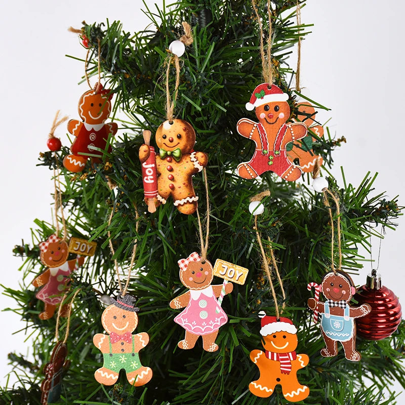 Wooden Pendants Gingerbread Man Gnomes Xmas Tree Hanging Ornament Christmas Home New Year Decoration