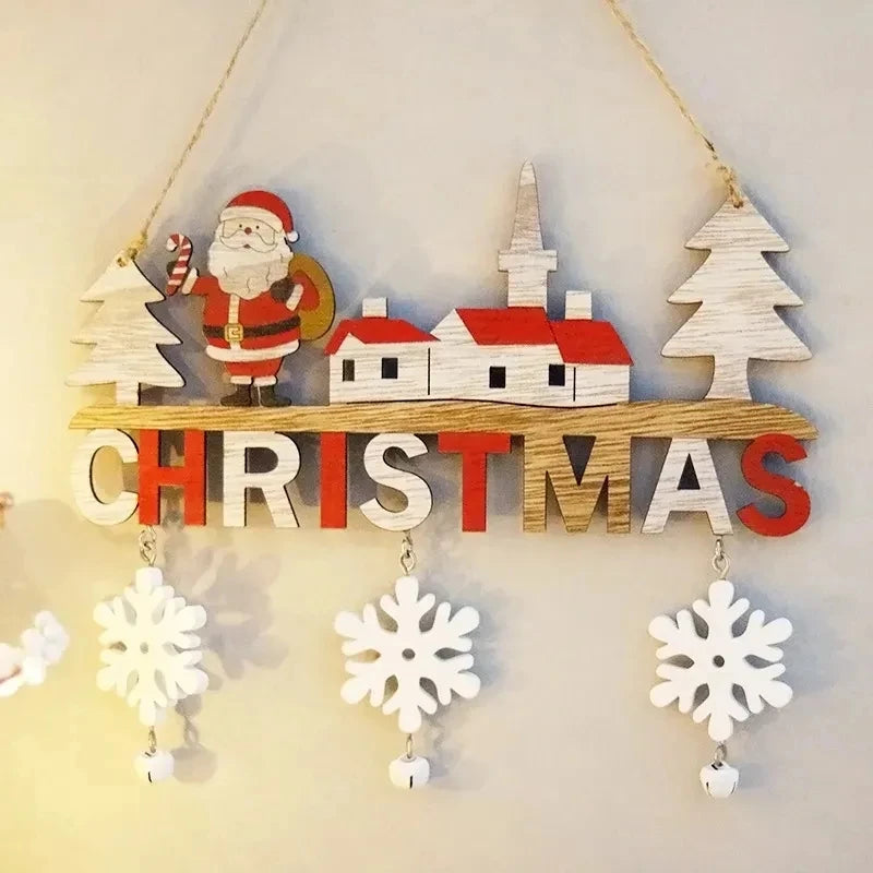 Santa Claus Wooden Hanging Ornament Christmas Home Decoration Door Xmas Tree Pendants New Year Gifts