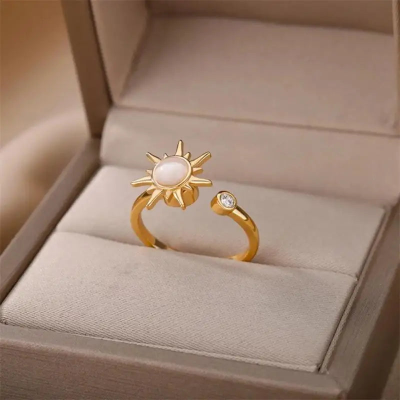 Anti Stress Anxiety Women Stainless Steel Sun Pendant Spinner Fidget Finger Rings Jewelry Gifts