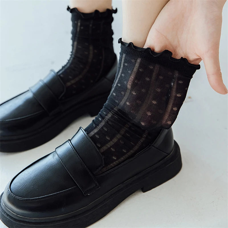 Fashion Cute New Retro White Black Lace Sweet Mesh Simple Casual Breathable Loose Girls Women Socks