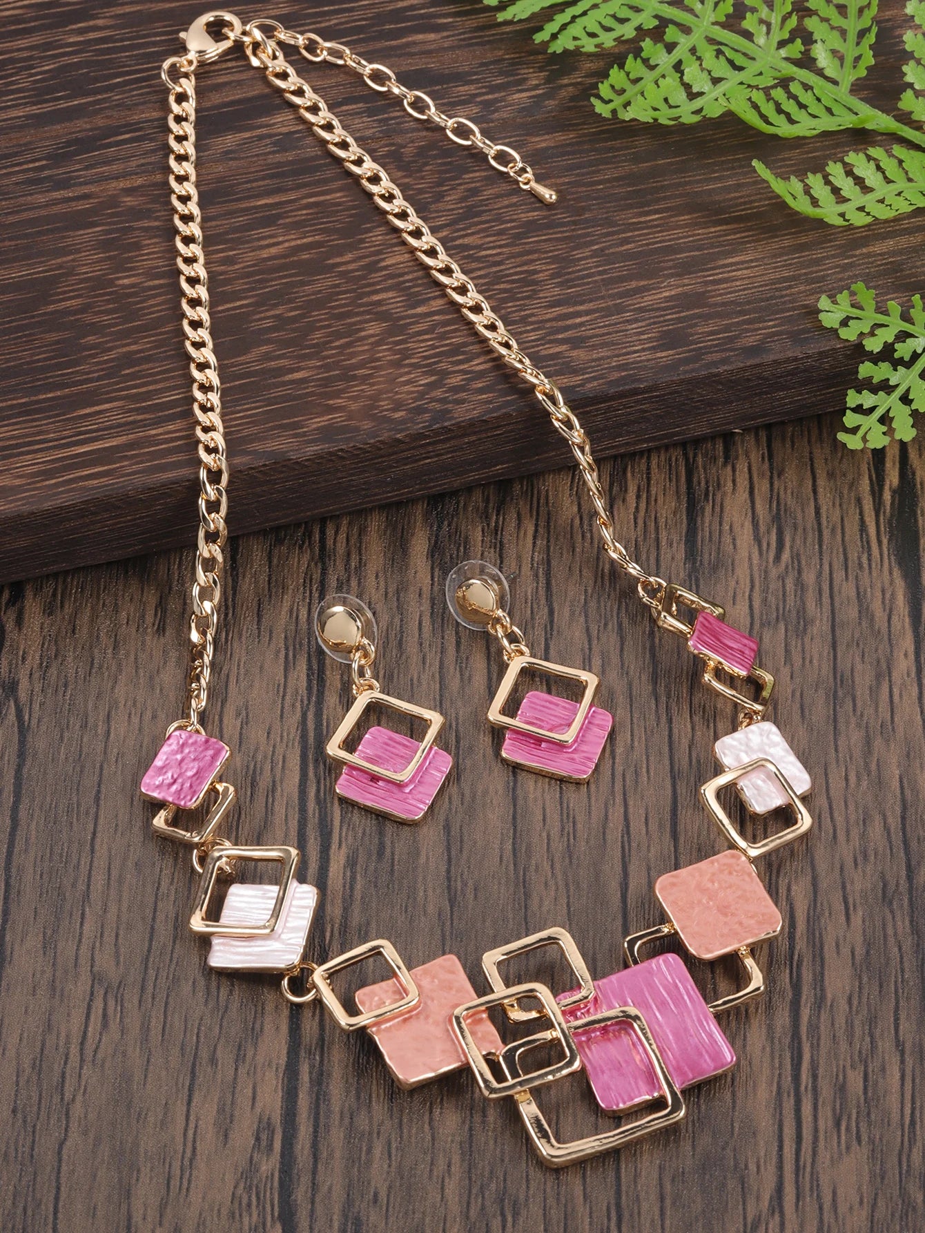 Fashion Simple Drip Oil Geometric Trendy Daily Party Necklace Earrings Gold Silver Women Jewelry Set