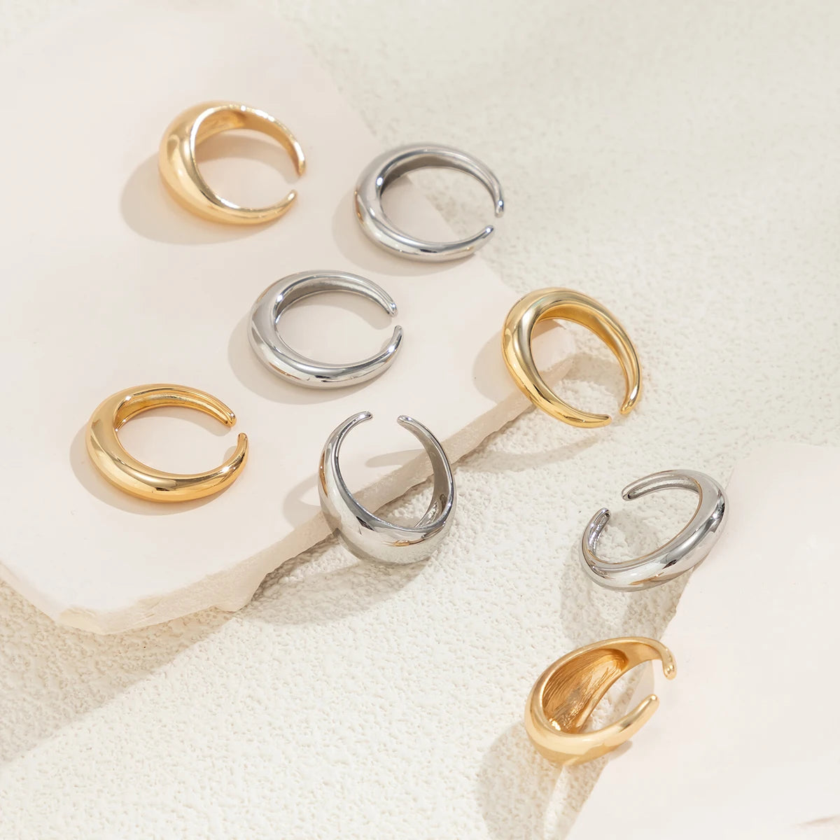 8pcs Chunky Open Smooth Surface Trendy Gold Silver Mixed Women Rings Set Jewelry Gifts
