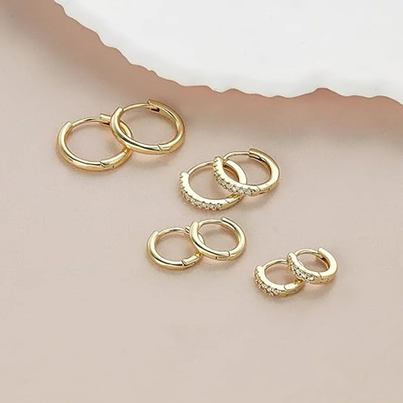 4Pairs/ Set 6/8/10/12mm Exquisite Simple Fashionable Circle Gold Silver Women Earrings Jewelry Gift