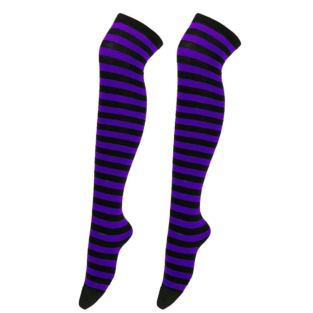 Christmas Halloween Sexy Striped Socks Thigh High Over The Knee Thin Socks Women Stockings