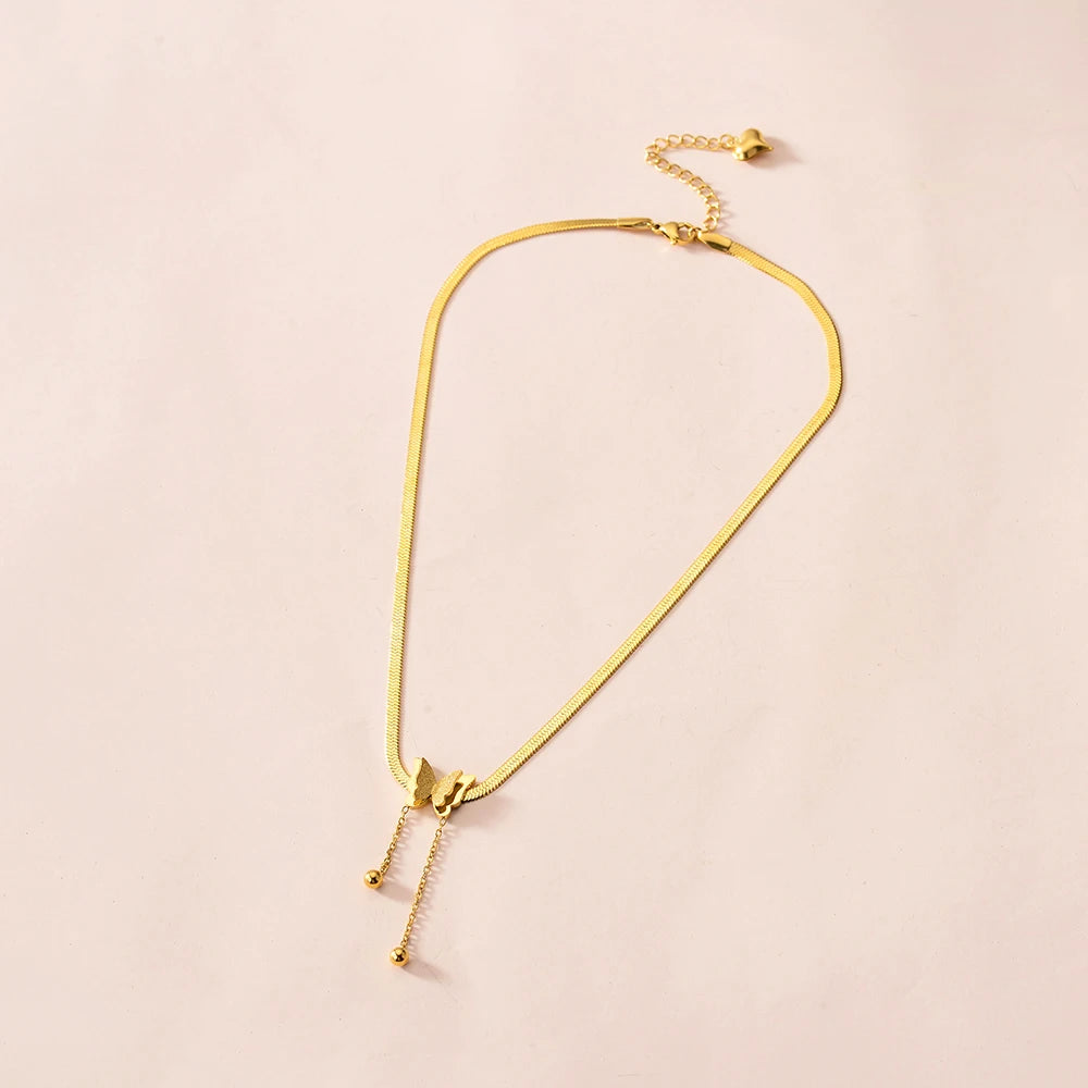 Multilayer Vintage Butterfly Blade Snake Chain Charms Tassel Gold Women Necklace Choker Jewelry Gift