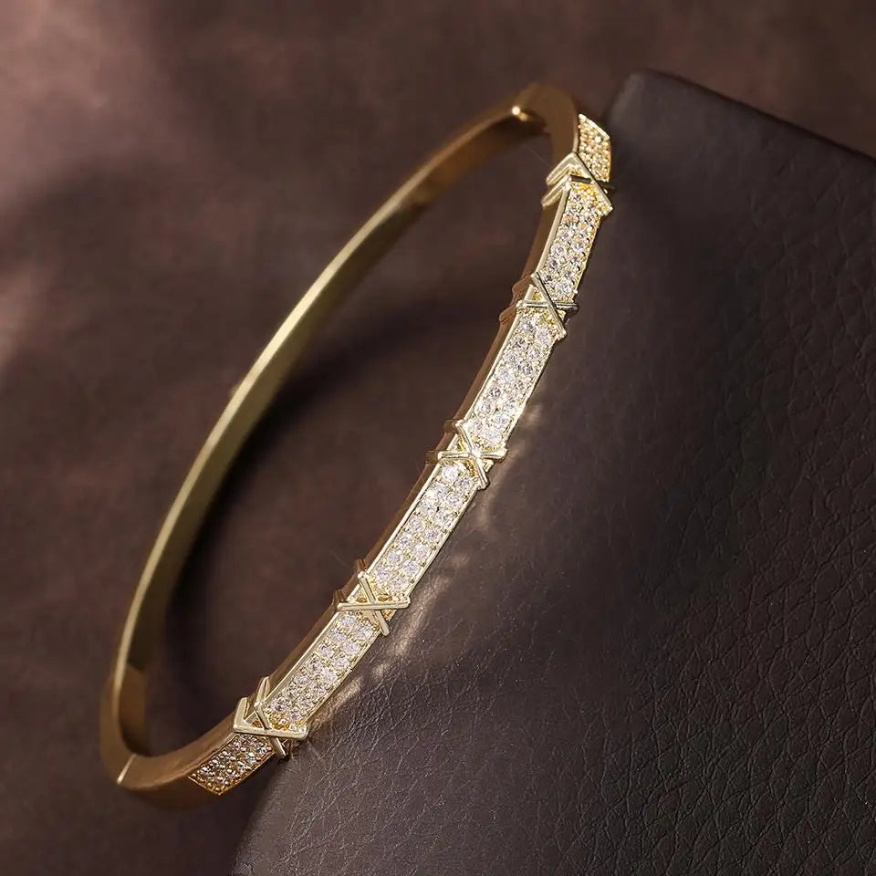 New Zircon Nail Open Fashion Crystal Inlaid Adjustable Silver Gold Women Bracelet Bangle Jewelry