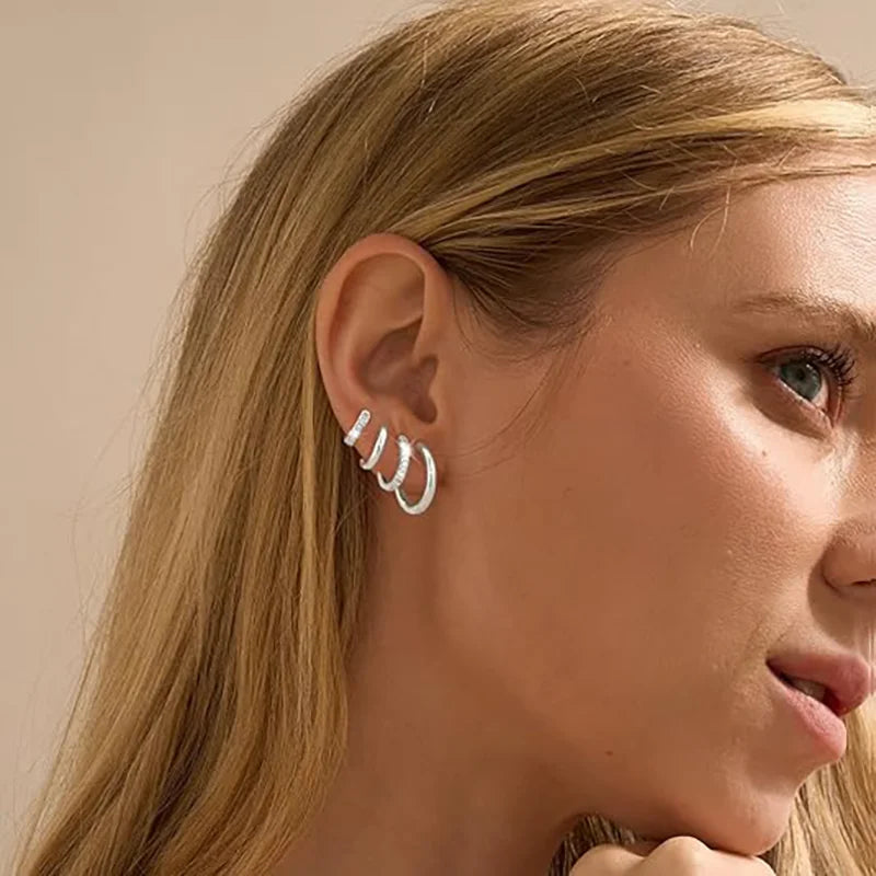 4Pairs/ Set 6/8/10/12mm Exquisite Simple Fashionable Circle Gold Silver Women Earrings Jewelry Gift