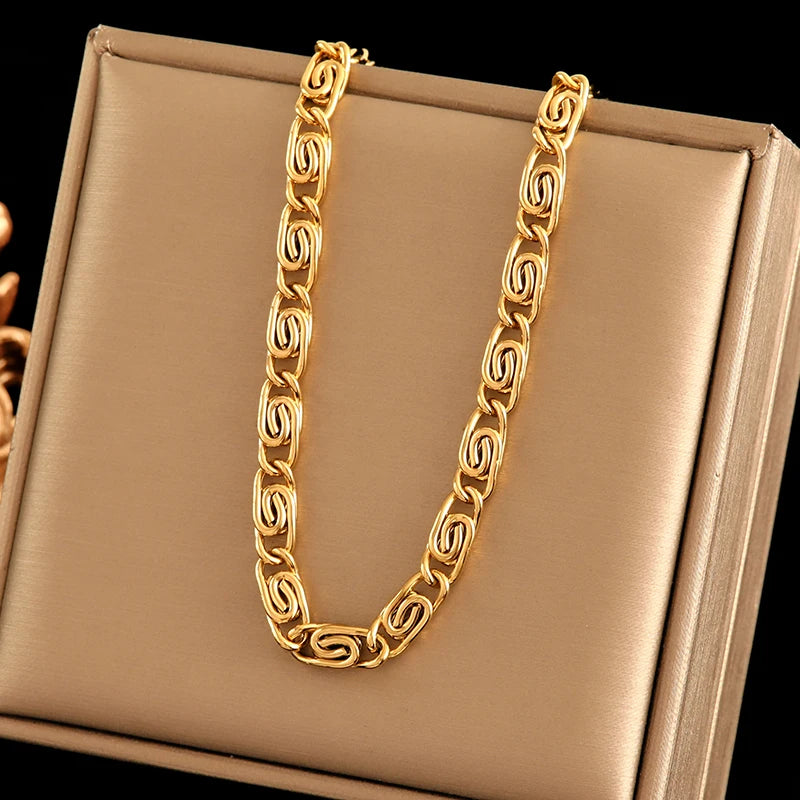 Gold Chains Necklace Bracelet Jewelry Set Women Collar Bijoux Gift