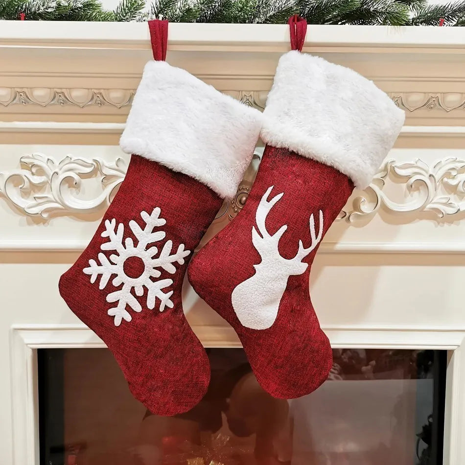 Christmas Candy Bag Elk Xmas Tree Deer Printing Pocket Hanging Ornament Socks Fall Decoration Gift