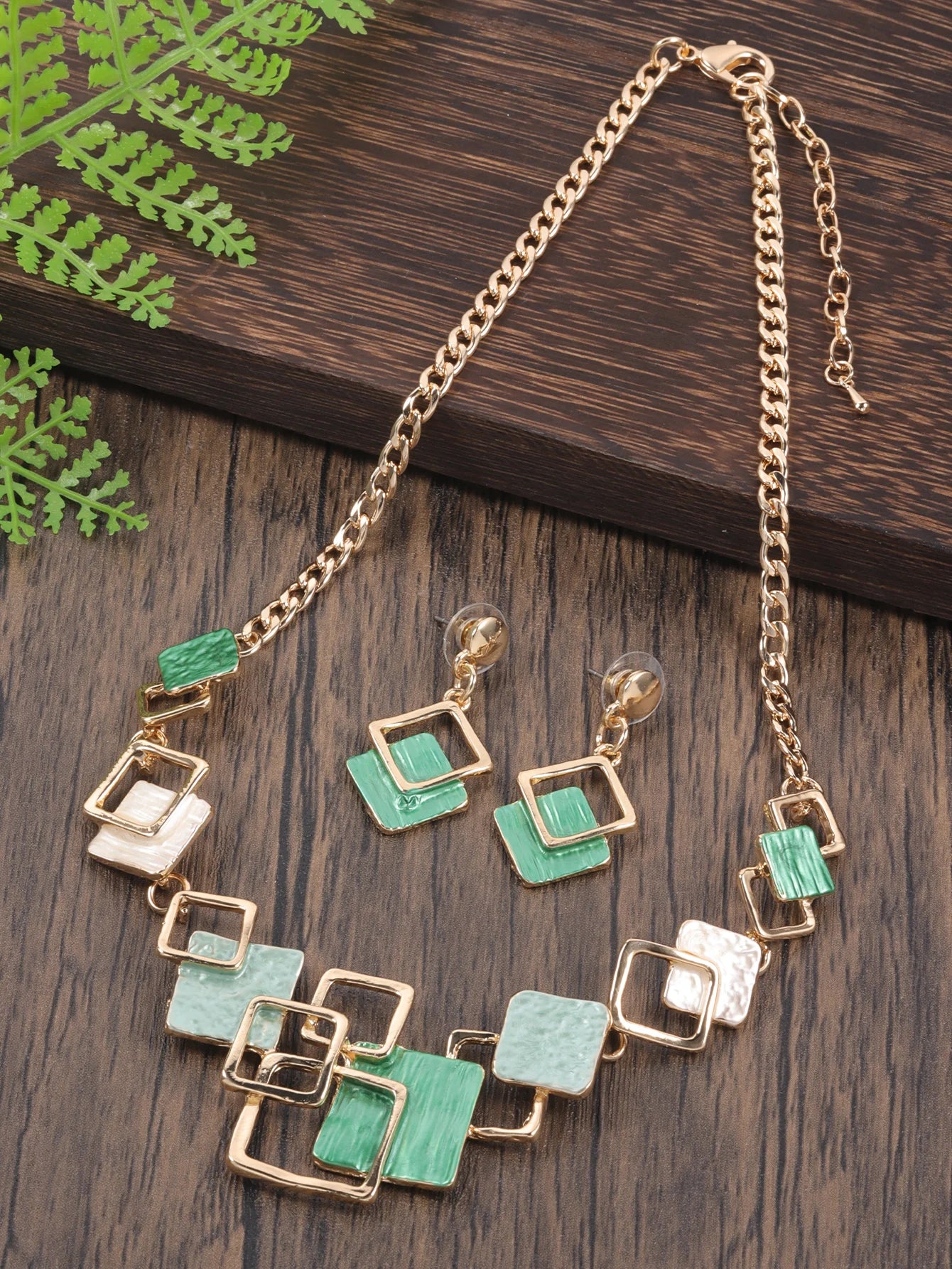 Fashion Simple Drip Oil Geometric Trendy Daily Party Necklace Earrings Gold Silver Women Jewelry Set