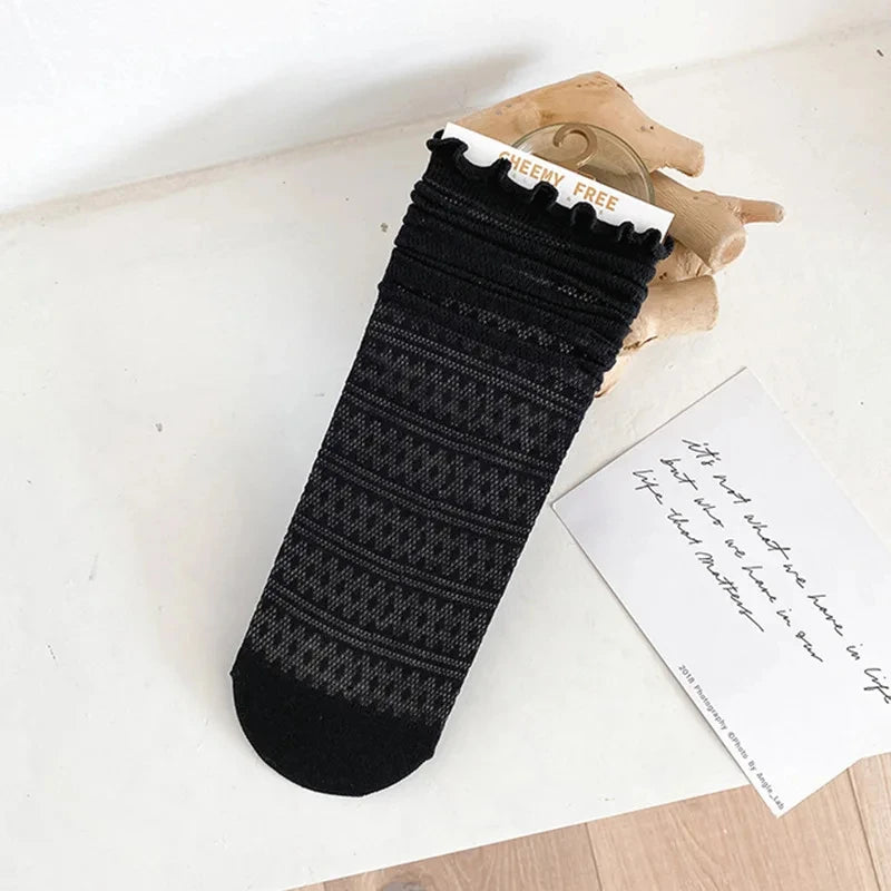 Fashion Cute New Retro White Black Lace Sweet Mesh Simple Casual Breathable Loose Girls Women Socks