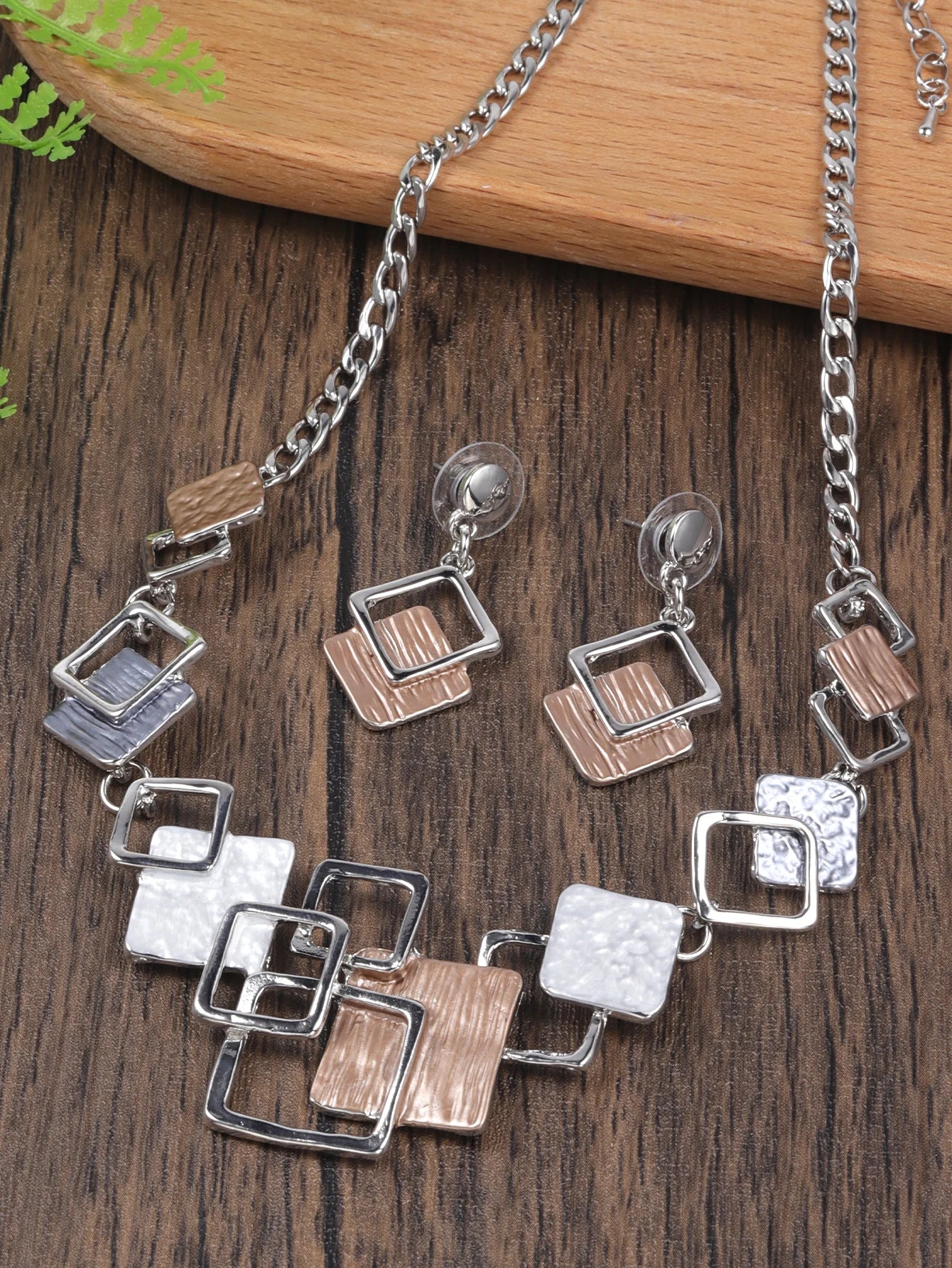 Fashion Simple Drip Oil Geometric Trendy Daily Party Necklace Earrings Gold Silver Women Jewelry Set