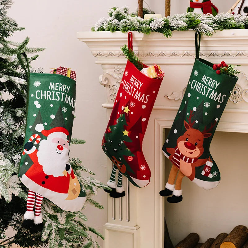 Christmas Tree Ornament Santa Snowman Elk Large Stocking Candy Gift Socks Xmas Party Decorations
