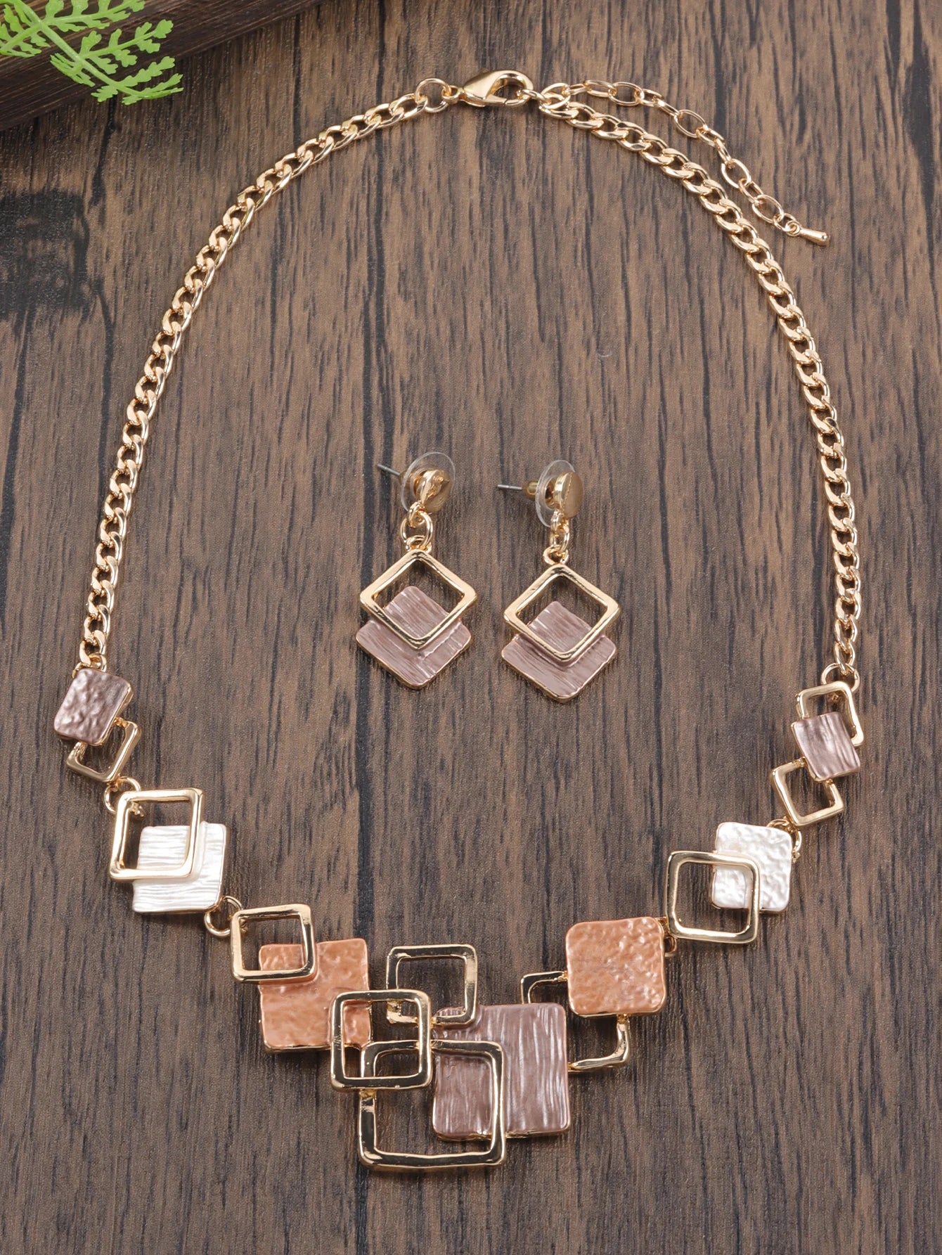 Fashion Simple Drip Oil Geometric Trendy Daily Party Necklace Earrings Gold Silver Women Jewelry Set