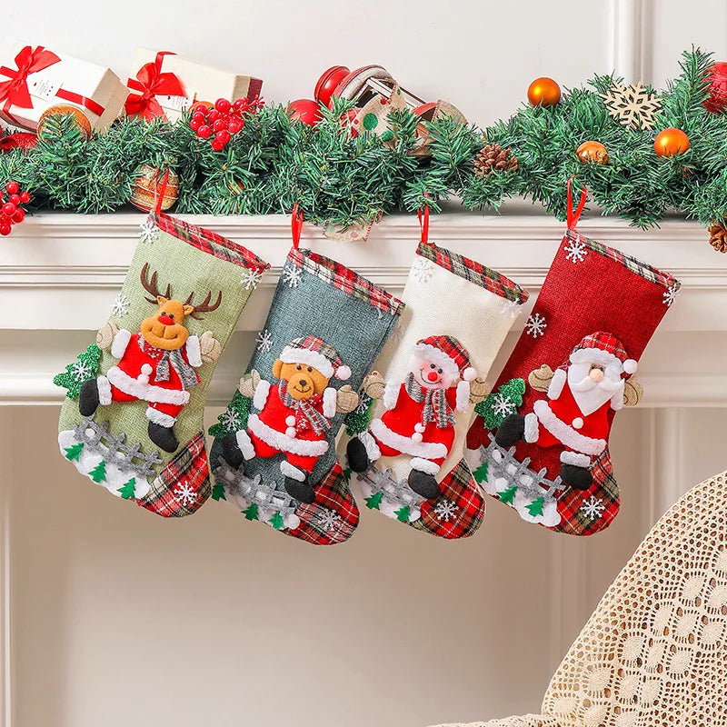 Christmas Xmas Ornaments Decoration 3D Santa Claus Snowman Christmas Socks Stocking Candy Gift Bag