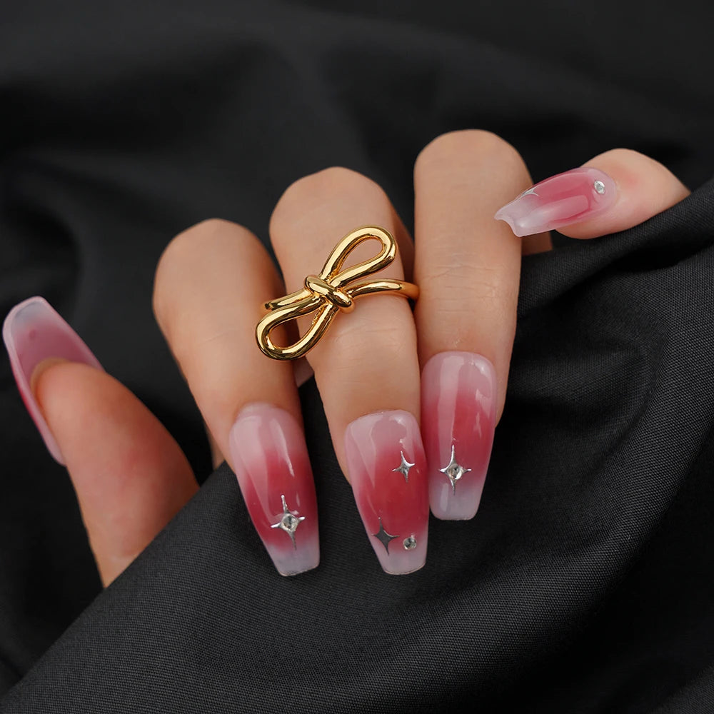 Gold Open Butterfly Bow Heart Twist Multi Layers Women Rings Valentine's Day Jewelry Gift