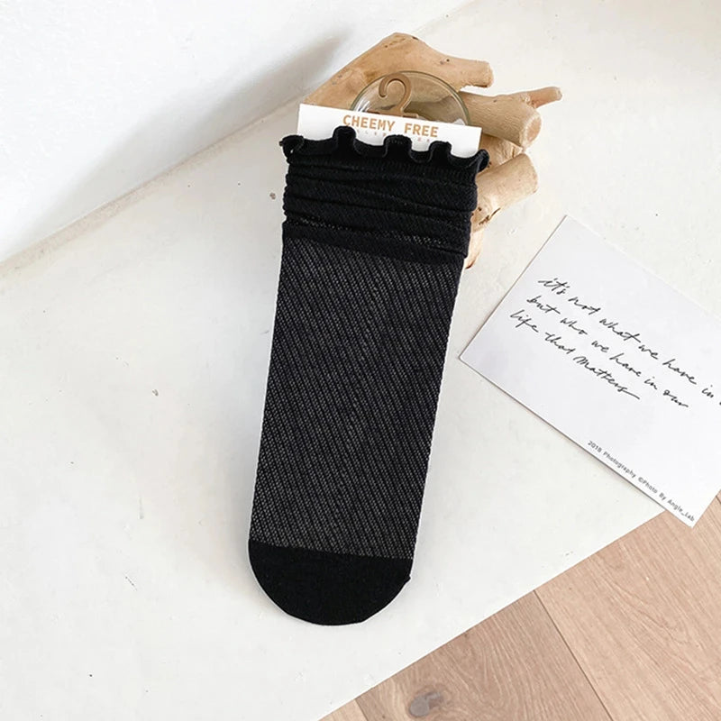 Fashion Cute New Retro White Black Lace Sweet Mesh Simple Casual Breathable Loose Girls Women Socks