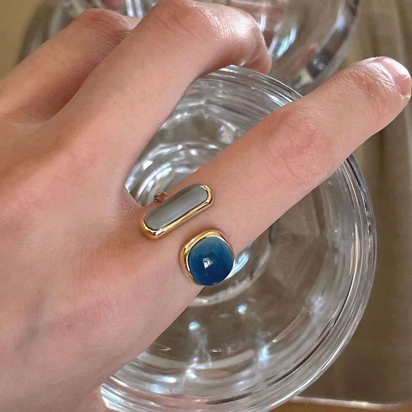 Trendy Retro Geometric Colorful Drip Glaze Exquisite Adjustable Open Gold Women Rings Jewelry Gift