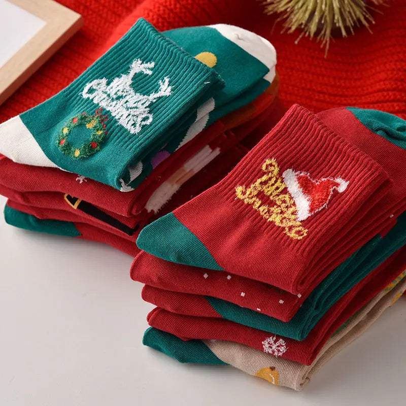 5 pairs Cartoon Santa Claus Snowman Christmas Trees Deer Christmas Socks Christmas Xmas Fall Gifts