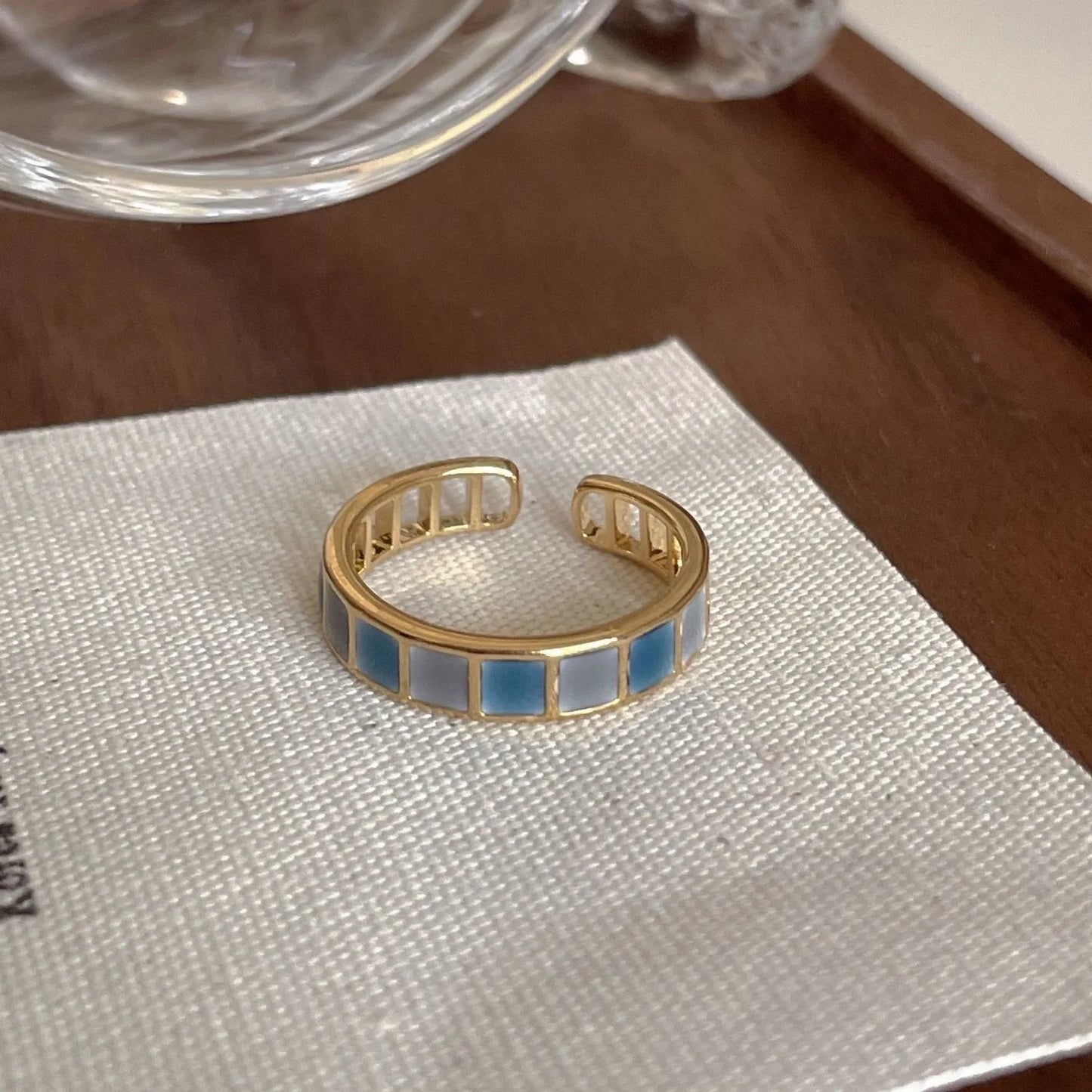 Trendy Retro Geometric Colorful Drip Glaze Exquisite Adjustable Open Gold Women Rings Jewelry Gift
