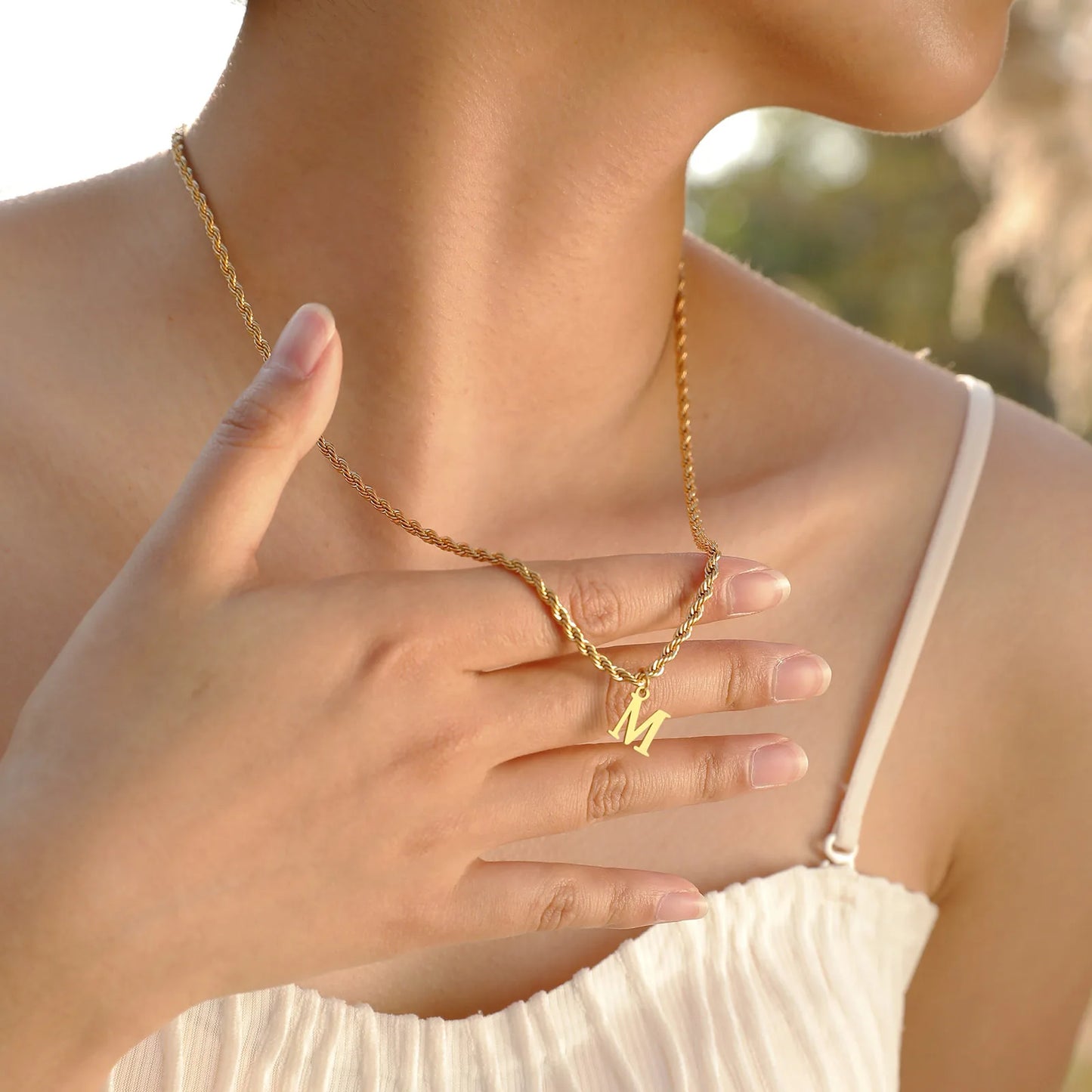 Initial A-Z Letters Alphabet Charm Pendant Twisted Rope Chain Unisex Gold Silver Women Men Necklaces