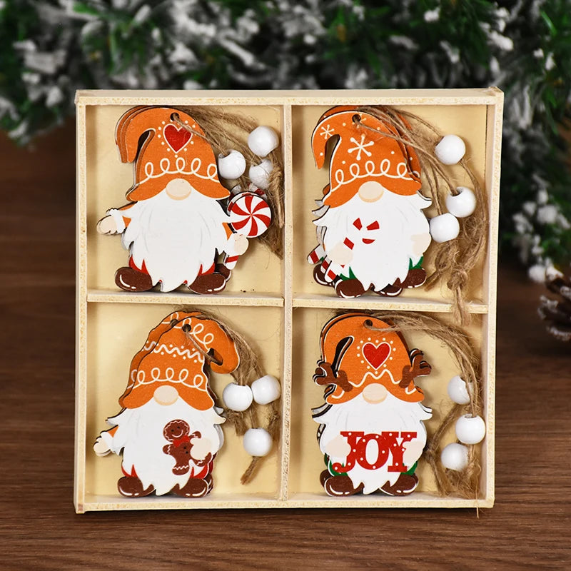 Wooden Pendants Gingerbread Man Gnomes Xmas Tree Hanging Ornament Christmas Home New Year Decoration