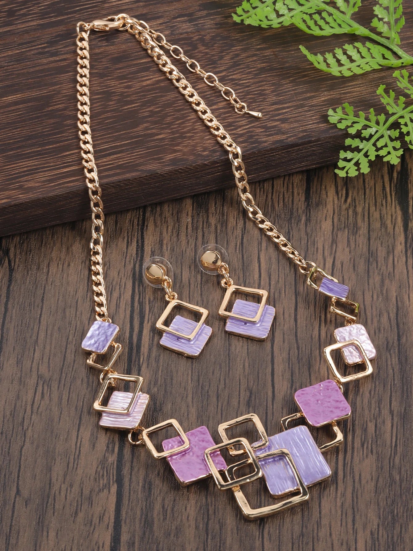 Fashion Simple Drip Oil Geometric Trendy Daily Party Necklace Earrings Gold Silver Women Jewelry Set