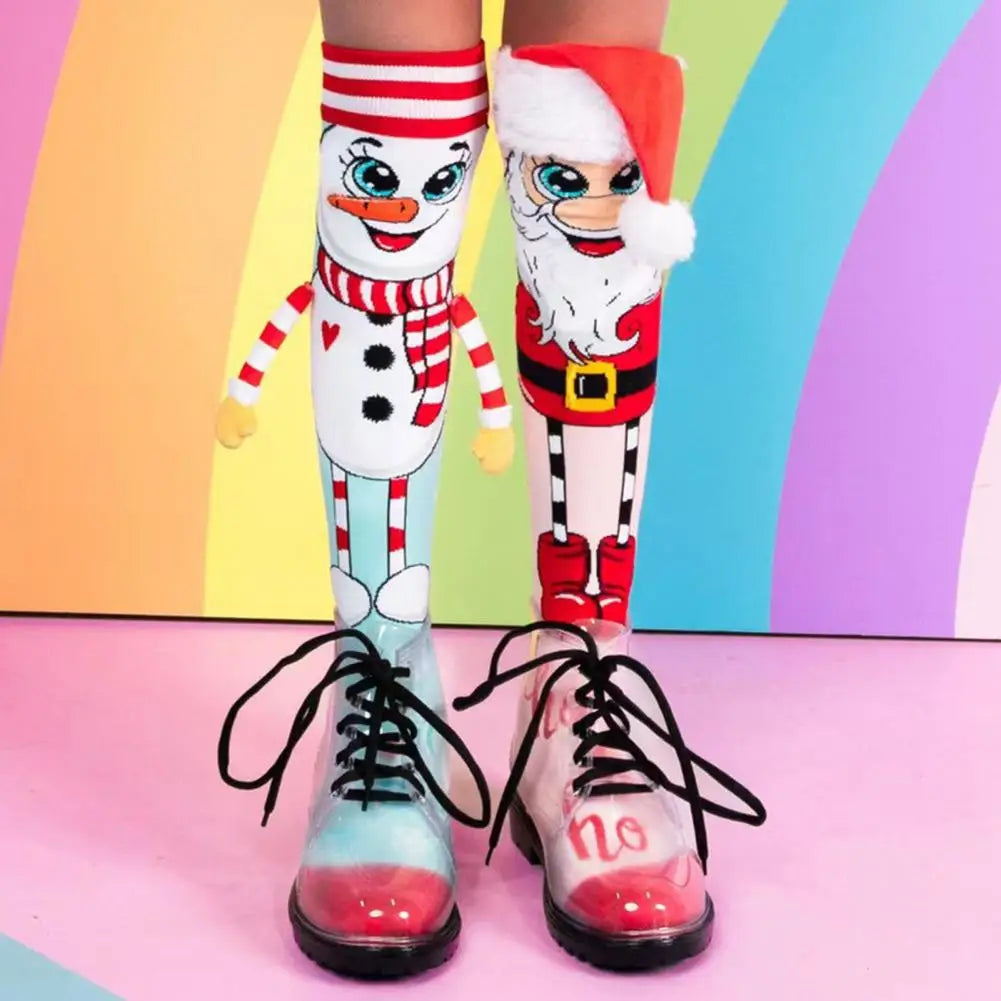 1 Pair Trendy Cartoon Christmas Stockings Clear Print Create Atmosphere Anti-shrink Santa Snowman Christmas Present Socks
