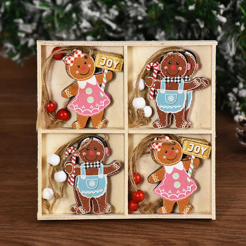 Wooden Pendants Gingerbread Man Gnomes Xmas Tree Hanging Ornament Christmas Home New Year Decoration
