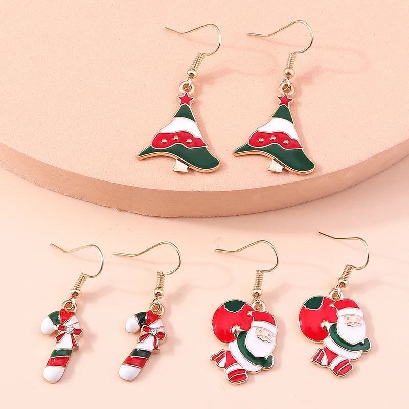 New Fashion Merry Christmas Tree Deer Santa Drop Dangle Beads Gold Women Earrings Jewelry Gifts