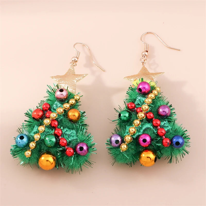 New Fashion Merry Christmas Tree Deer Santa Drop Dangle Beads Gold Women Earrings Jewelry Gifts