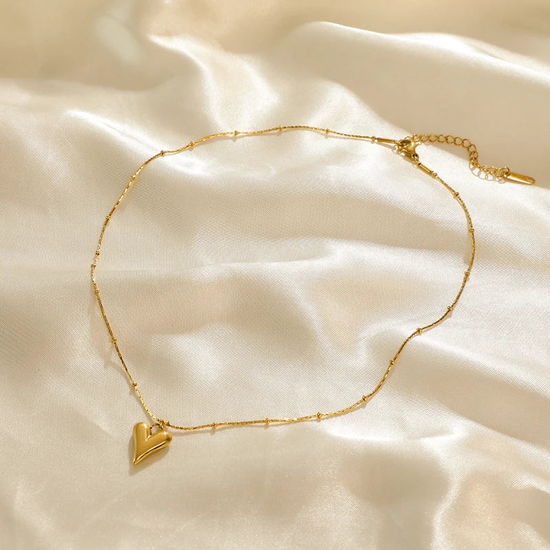 Gold Color Heart Love Necklace Earrings Trendy Women New Party Fall Jewelry Set Gift