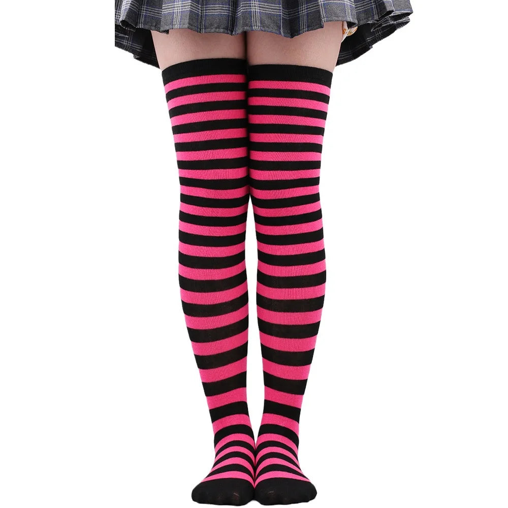 Christmas Halloween Sexy Striped Socks Thigh High Over The Knee Thin Socks Women Stockings