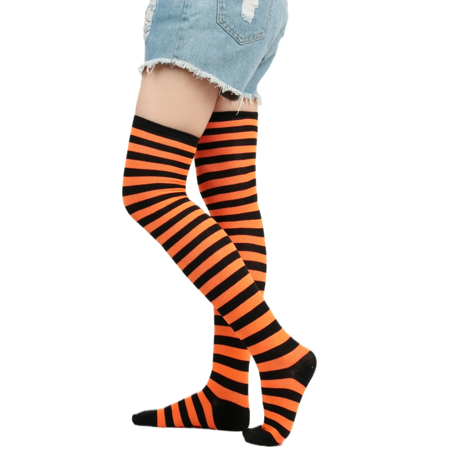 Christmas Halloween Sexy Striped Socks Thigh High Over The Knee Thin Socks Women Stockings