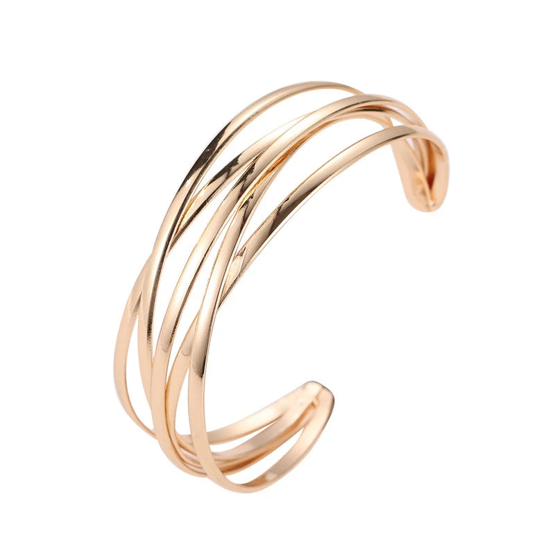 Fashion Open Wide Metal Layered Wrist Cuff Wrap Vintage Gold Silver Women Bangle Bracelet Jewelry