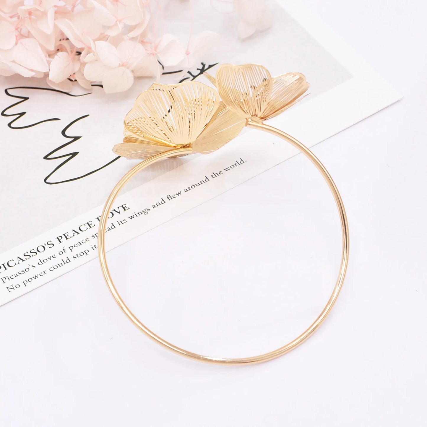 Hollow Crystal Flower Opening Arm Luxury Bridal Wedding Gold Silver Women Bracelet Bangle Jewelry
