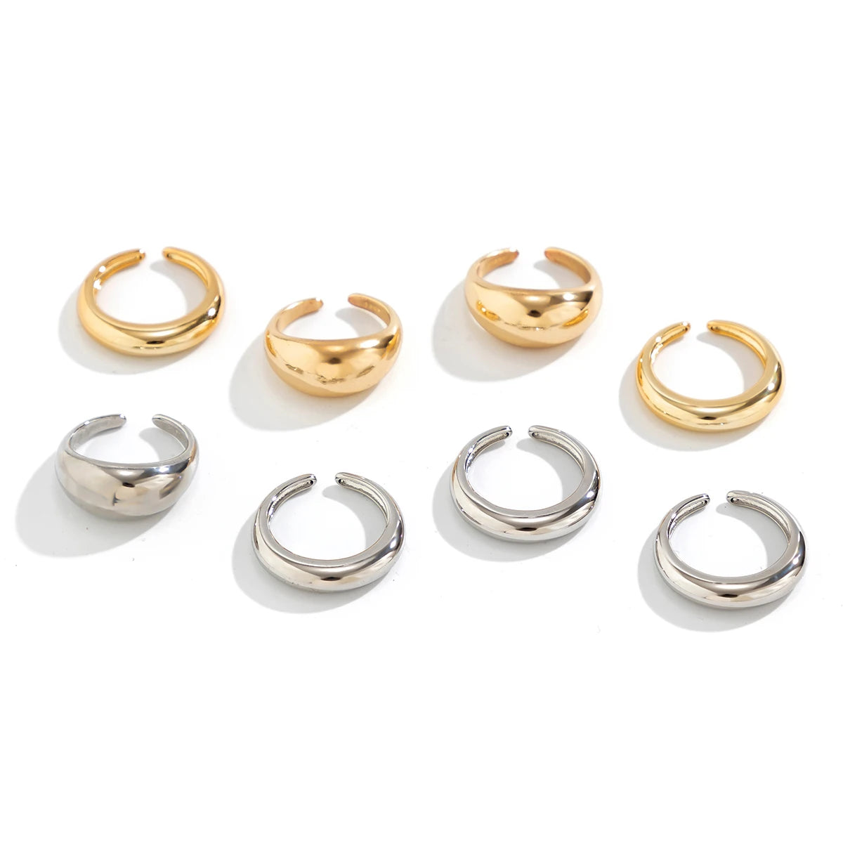 8pcs Chunky Open Smooth Surface Trendy Gold Silver Mixed Women Rings Set Jewelry Gifts