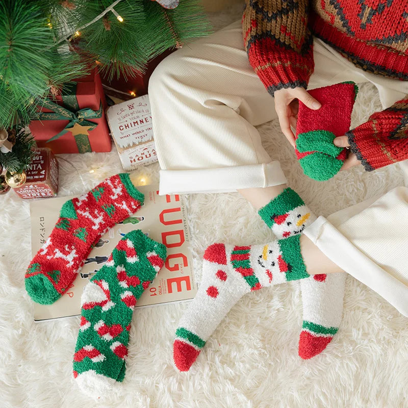 New Christmas coral fleece warm and thick winter socks snowman sleeping floor socks Fall Xmas Gift