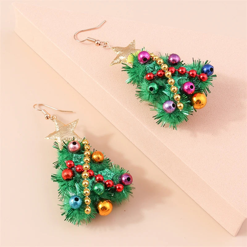 New Fashion Merry Christmas Tree Deer Santa Drop Dangle Beads Gold Women Earrings Jewelry Gifts