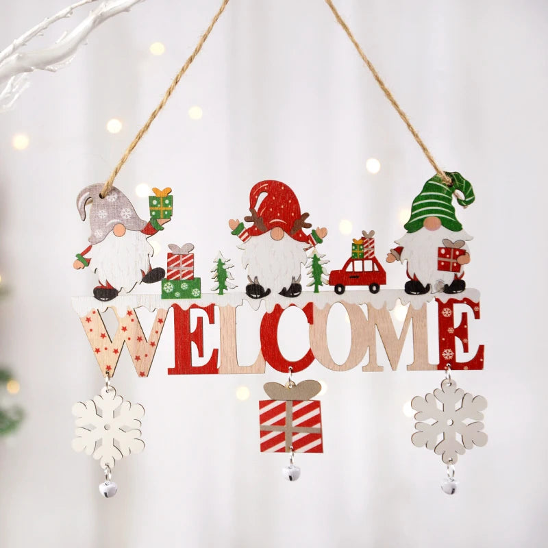 Santa Claus Wooden Hanging Ornament Christmas Home Decoration Door Xmas Tree Pendants New Year Gifts