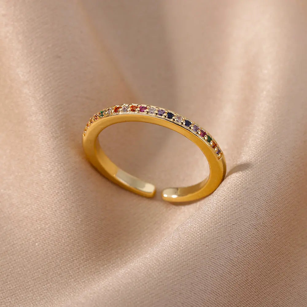 Mini Zircon Multi Color Adjustable Engagement Wedding Gold Women Rings Christmas Jewelry Gift