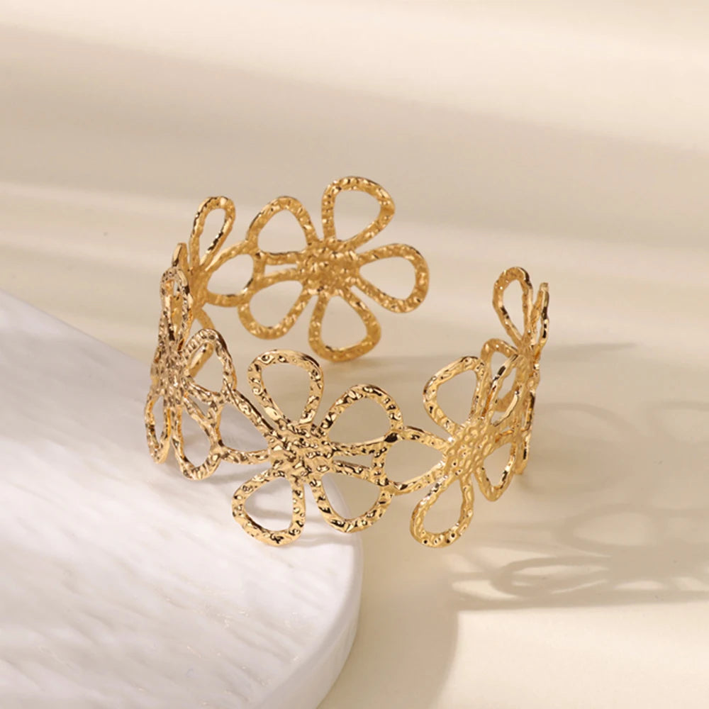 Vintage Trendy Flowers Fashion Gold Silver Open Cuff Arm Women Bracelets Bangle Jewelry Gift