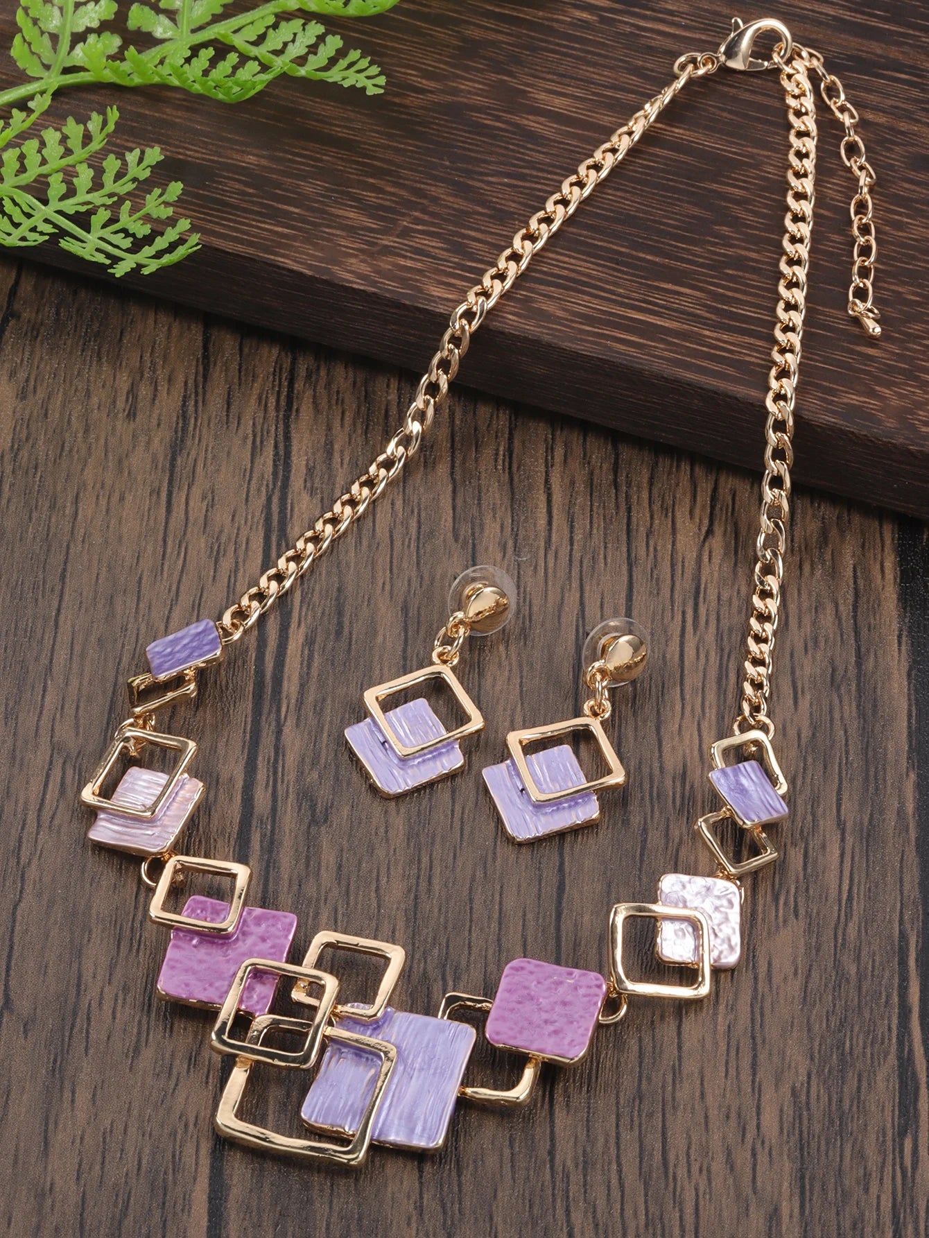 Fashion Simple Drip Oil Geometric Trendy Daily Party Necklace Earrings Gold Silver Women Jewelry Set