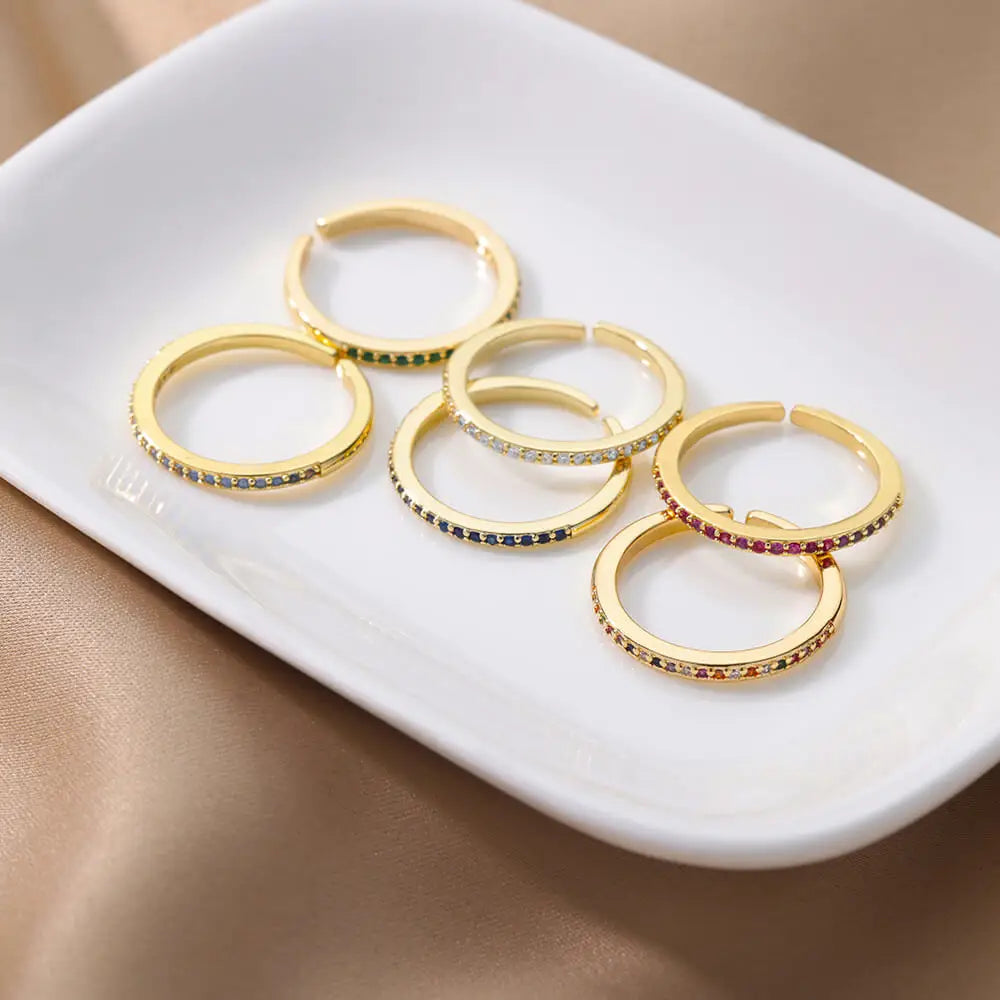 Mini Zircon Multi Color Adjustable Engagement Wedding Gold Women Rings Christmas Jewelry Gift