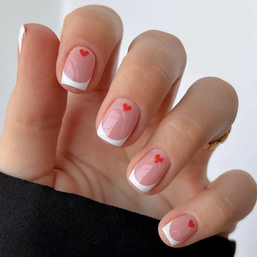 24pcs Simple Square Jelly Glue Gradient French Press on Fake False Nails Short Full Cover Nail Tips