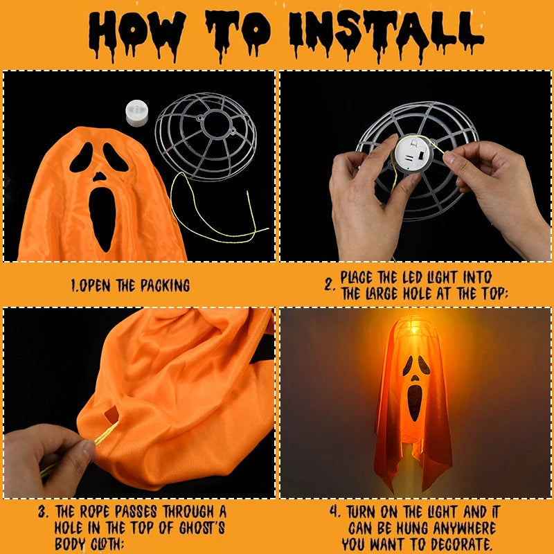 Halloween Party LED Glow Ghost Home Indoor Outdoor Decoration Haunted House Hanging Horror Props