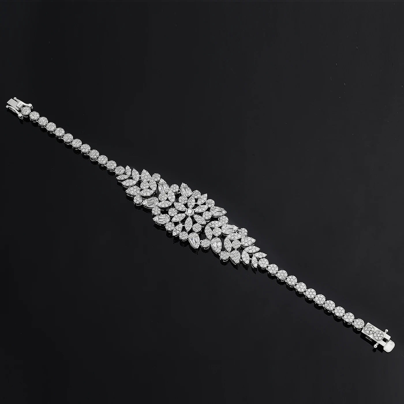 4pcs Bridal Zirconia Crystal Silver Women Earrings Necklace Bracelet Ring Full Jewelry Sets