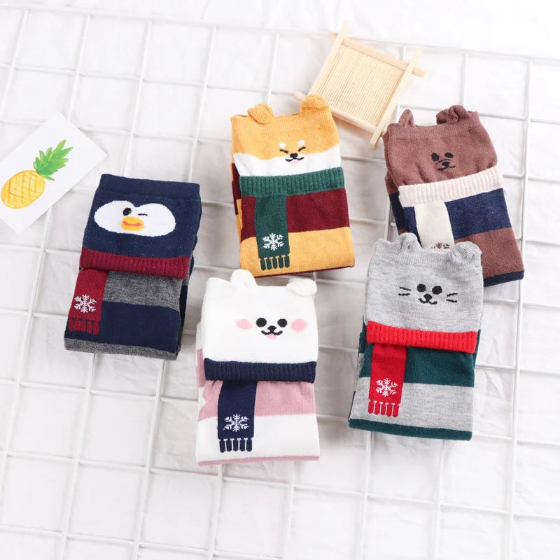 Animal Patterned Shiba Inu Cartoon Cute Kawaii Funny Cotton Short Socks Women Female Christmas Gifts