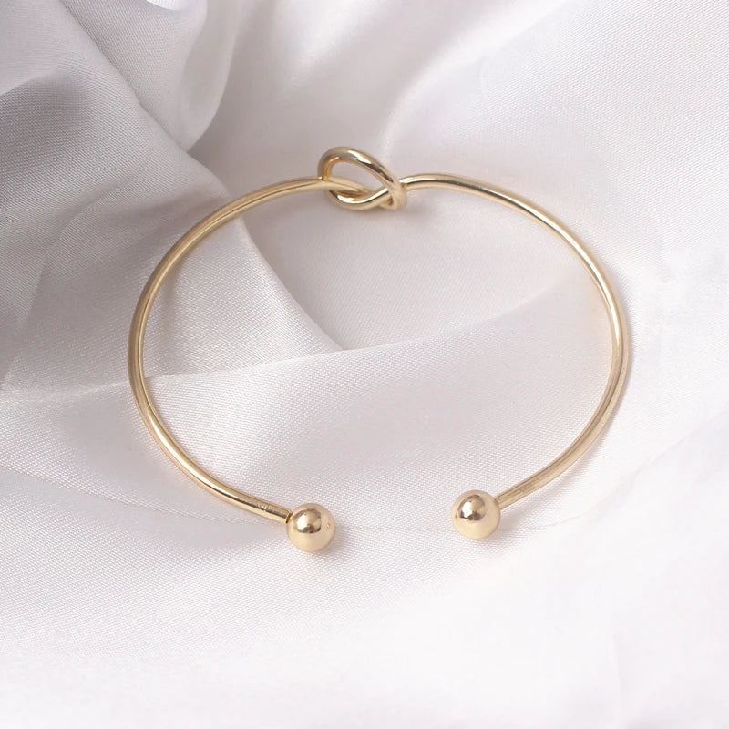 New Trendy Elegant Gold Silver Round Circular Open Knot Women Girl Cuff Bangle Bracelet Armband Gift